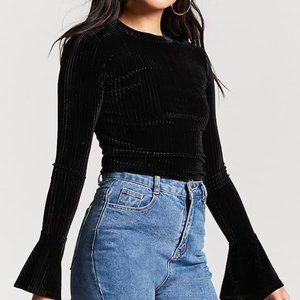 Velvet Bell-Sleev Crop Top